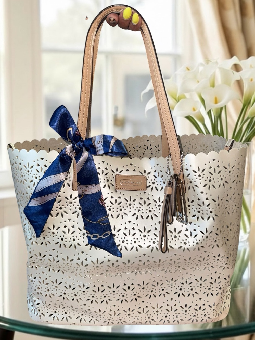 2 piece Coach Market Metro Eyelet Laser Cut Leather Tote Bag & Wristlet